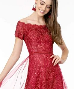 Elizabeth K - GL2942 Glitter Print Off-Shoulder A-Line Dress 10 Elizabeth K - GL2942 Glitter Print Off-Shoulder A-Line Dress