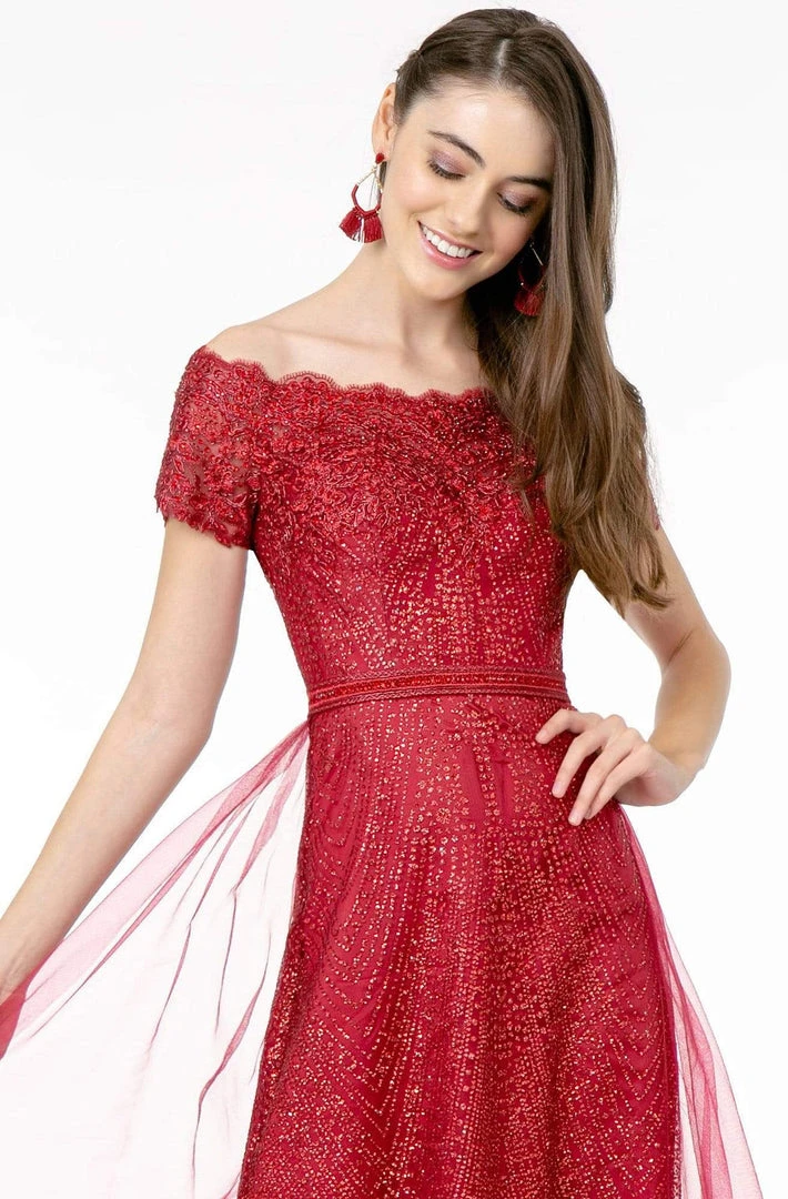 Elizabeth K - GL2942 Glitter Print Off-Shoulder A-Line Dress 5 Elizabeth K - GL2942 Glitter Print Off-Shoulder A-Line Dress