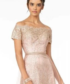 Elizabeth K - GL2942 Glitter Print Off-Shoulder A-Line Dress 13 Elizabeth K - GL2942 Glitter Print Off-Shoulder A-Line Dress