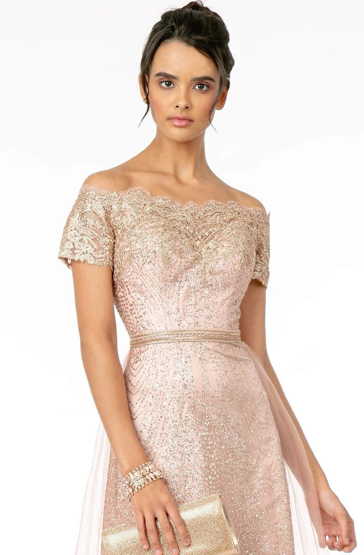 Elizabeth K - GL2942 Glitter Print Off-Shoulder A-Line Dress 8 Elizabeth K - GL2942 Glitter Print Off-Shoulder A-Line Dress