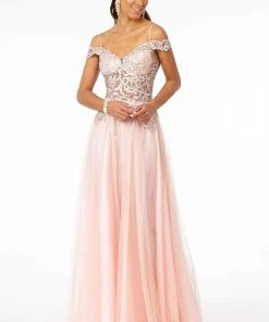 Elizabeth K - GL2953 Embroidered Off-Shoulder Mesh A-Line Gown