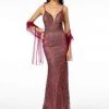 Elizabeth K - GL2989 Embellished Deep V-Neck Trumpet Dress