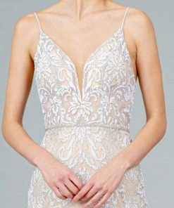 Elizabeth K - GL2990 Jeweled Deep V-Neck Sheath Dress