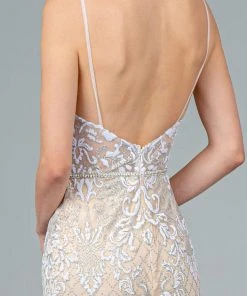 Elizabeth K - GL2990 Jeweled Deep V-Neck Sheath Dress