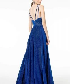 Elizabeth K - GL2997 Deep V-Neck A-Line Gown With Slit