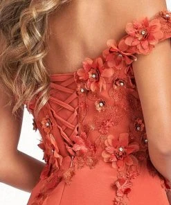 Elizabeth K GL3018 - Floral Embellished A-Line Evening Dress 40 Elizabeth K GL3018 - Floral Embellished A-Line Evening Dress