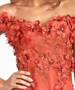 Elizabeth K GL3018 - Floral Embellished A-Line Evening Dress 39 Elizabeth K GL3018 - Floral Embellished A-Line Evening Dress