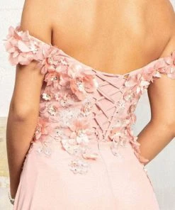 Elizabeth K GL3018 - Floral Embellished A-Line Evening Dress 32 Elizabeth K GL3018 - Floral Embellished A-Line Evening Dress