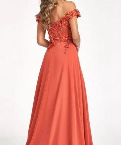 Elizabeth K GL3018 - Floral Embellished A-Line Evening Dress 38 Elizabeth K GL3018 - Floral Embellished A-Line Evening Dress