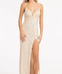 Elizabeth K GL3023 - Sequined Cutout Evening Gown