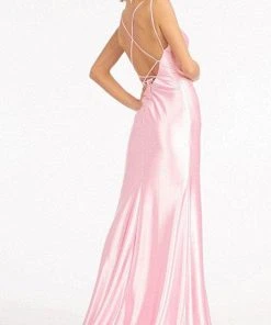 Elizabeth K GL3061 - Lace Up Satin Evening Dress