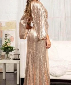 Elizabeth K GL3062 - Cape Sleeve Sequin Mermaid Dress