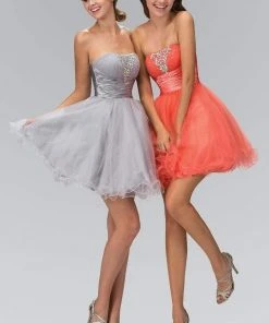 Elizabeth K - GS1051 Strapless Mini Dress With Satin Belt Accent