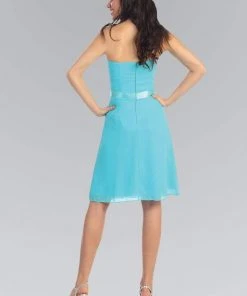 Elizabeth K - GS1080 Floral Accented Straight Neck Chiffon Dress