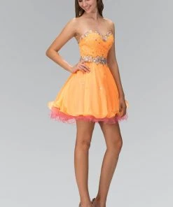 Elizabeth K - GS1108 Bejeweled Sweetheart Neck Tulle Short Dress