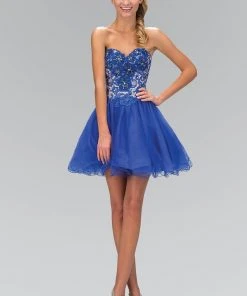 Elizabeth K - GS1110 Laced Sweetheart Neck Tulle Short Dress