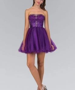 Elizabeth K - GS1345 Jeweled Strapless Lace-up Back Cocktail Dress 12 Elizabeth K - GS1345 Jeweled Strapless Lace-up Back Cocktail Dress