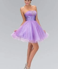 Elizabeth K - GS1350 Strapless Ruched Satin Empire Waist Dress