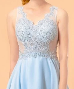 Elizabeth K - GS1613 Embroidered V-neck Chiffon A-line Dress 8 Elizabeth K - GS1613 Embroidered V-neck Chiffon A-line Dress