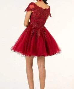 Elizabeth K - GS1953 Lace Embroidered Bodice Fit And Flare Tulle Dress