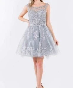 Elizabeth K - GS1964 Cap Sleeve Glitter Illusion Dress