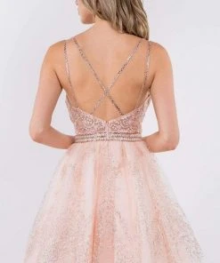 Elizabeth K - GS1965 Jeweled Waist Glitter A-Line Dress