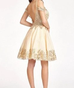 Elizabeth K GS1997 - Glitter V-Neck Cocktail Dress 19 Elizabeth K GS1997 - Glitter V-Neck Cocktail Dress