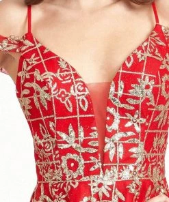 Elizabeth K GS1997 - Glitter V-Neck Cocktail Dress 24 Elizabeth K GS1997 - Glitter V-Neck Cocktail Dress