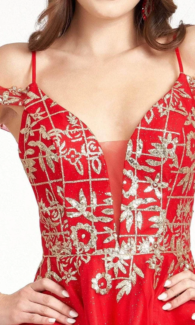 Elizabeth K GS1997 - Glitter V-Neck Cocktail Dress 9 Elizabeth K GS1997 - Glitter V-Neck Cocktail Dress