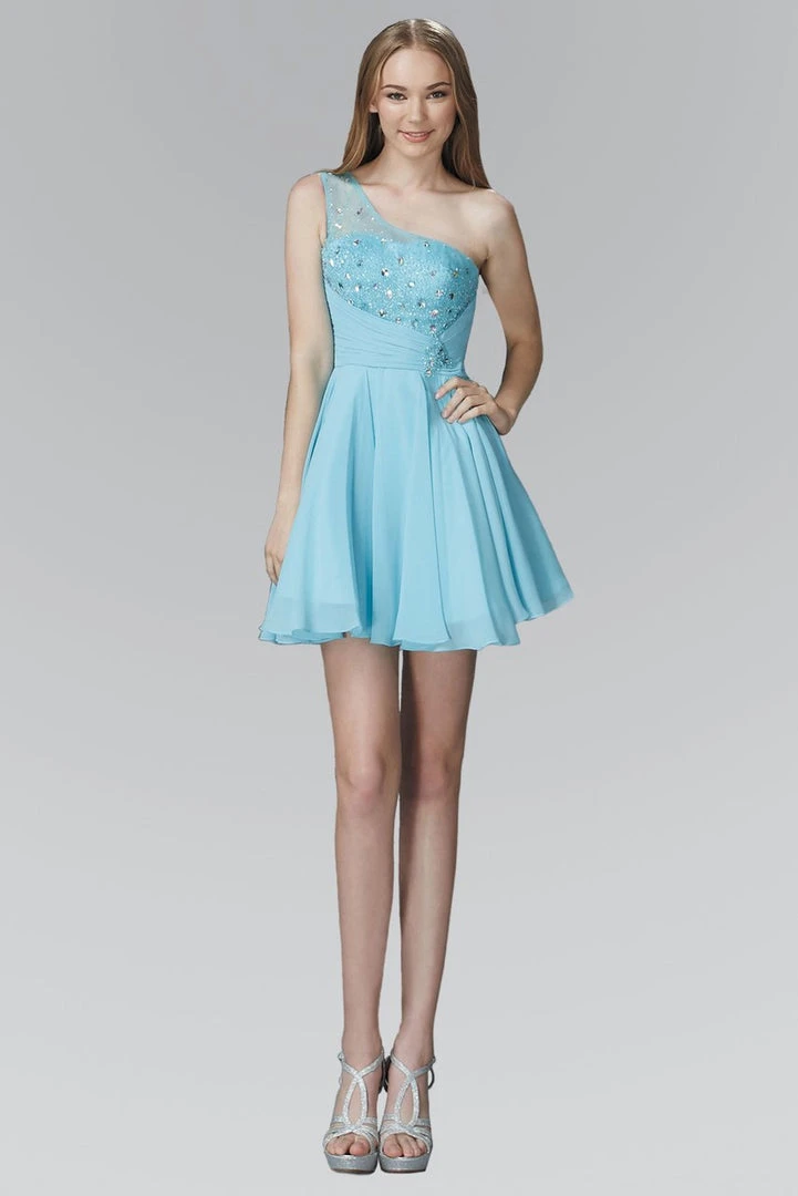 Elizabeth K - GS2020 Beaded Asymmetric Neck Chiffon Dress 3 Elizabeth K - GS2020 Beaded Asymmetric Neck Chiffon Dress