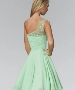 Elizabeth K - GS2020 Beaded Asymmetric Neck Chiffon Dress 5 Elizabeth K - GS2020 Beaded Asymmetric Neck Chiffon Dress