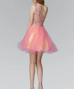 Elizabeth K - GS2033 Asymmetrical Neck Tulle Dress