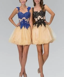 Elizabeth K - GS2133 Floral Lace Embellished Sweetheart Dress