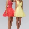 Elizabeth K - GS2156 Embellished Illusion Bateau Neck Tulle Dress