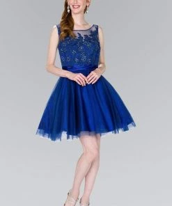 Elizabeth K - GS2414 Sparkly Beaded Lace Bodice Tulle Cocktail Dress