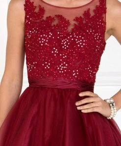Elizabeth K - GS2414 Sparkly Beaded Lace Bodice Tulle Cocktail Dress