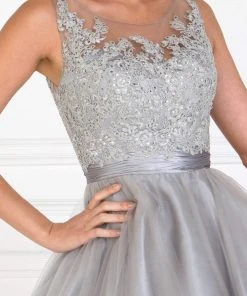 Elizabeth K - GS2414 Sparkly Beaded Lace Bodice Tulle Cocktail Dress