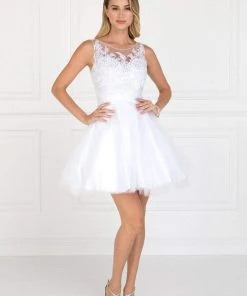 Elizabeth K - GS2414 Sparkly Beaded Lace Bodice Tulle Cocktail Dress