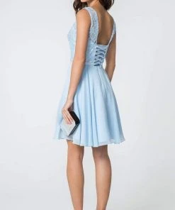 Elizabeth K - GS2807 Lace Bodice Corset Back Chiffon Dress