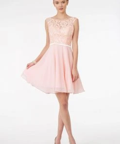 Elizabeth K - GS2807 Lace Bodice Corset Back Chiffon Dress