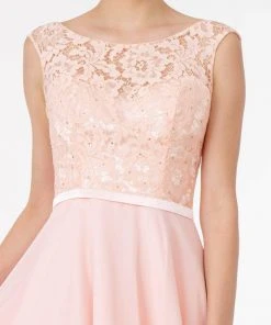 Elizabeth K - GS2807 Lace Bodice Corset Back Chiffon Dress