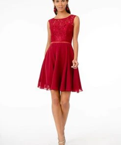 Elizabeth K - GS2807 Lace Bodice Corset Back Chiffon Dress