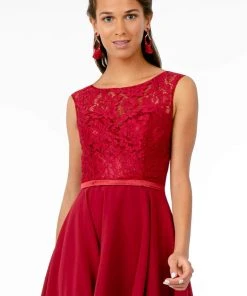 Elizabeth K - GS2807 Lace Bodice Corset Back Chiffon Dress