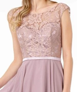 Elizabeth K - GS2807 Lace Bodice Corset Back Chiffon Dress