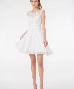 Elizabeth K - GS2807 Lace Bodice Corset Back Chiffon Dress