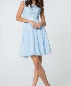 Elizabeth K - GS2807 Lace Bodice Corset Back Chiffon Dress