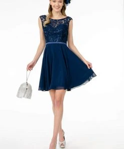 Elizabeth K - GS2807 Lace Bodice Corset Back Chiffon Dress