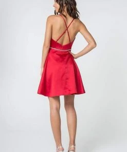 Elizabeth K - GS2855 Halter Neck Beaded A-line Dress