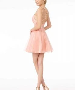 Elizabeth K - GS2866 Ruched V-Neck A-Line Cocktail Dress