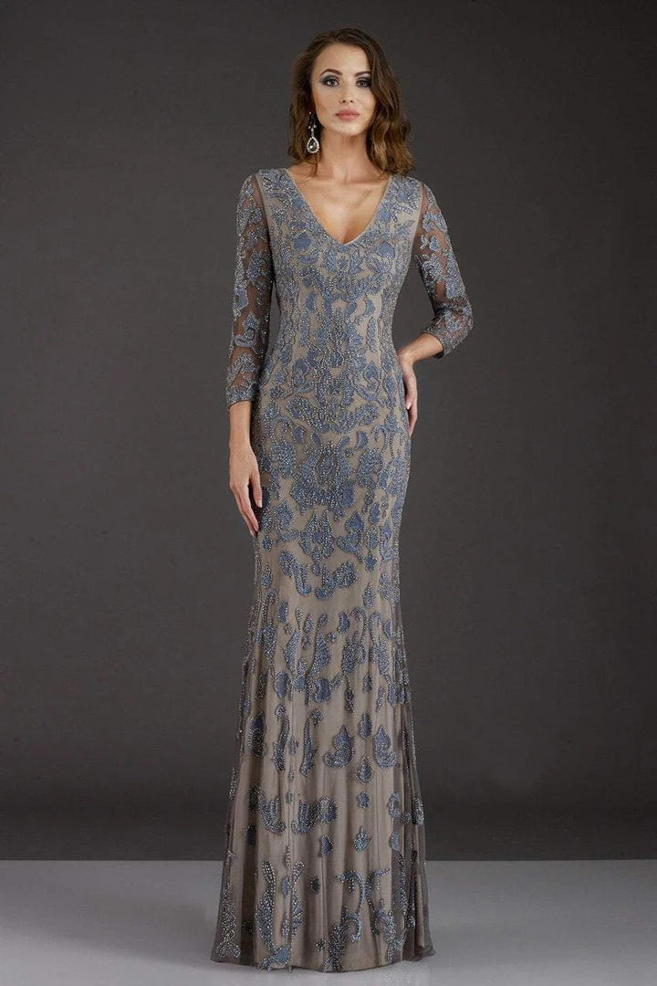 Feriani Couture - 18004 Embellished V-neck Sheath Dress 3 Feriani Couture - 18004 Embellished V-neck Sheath Dress